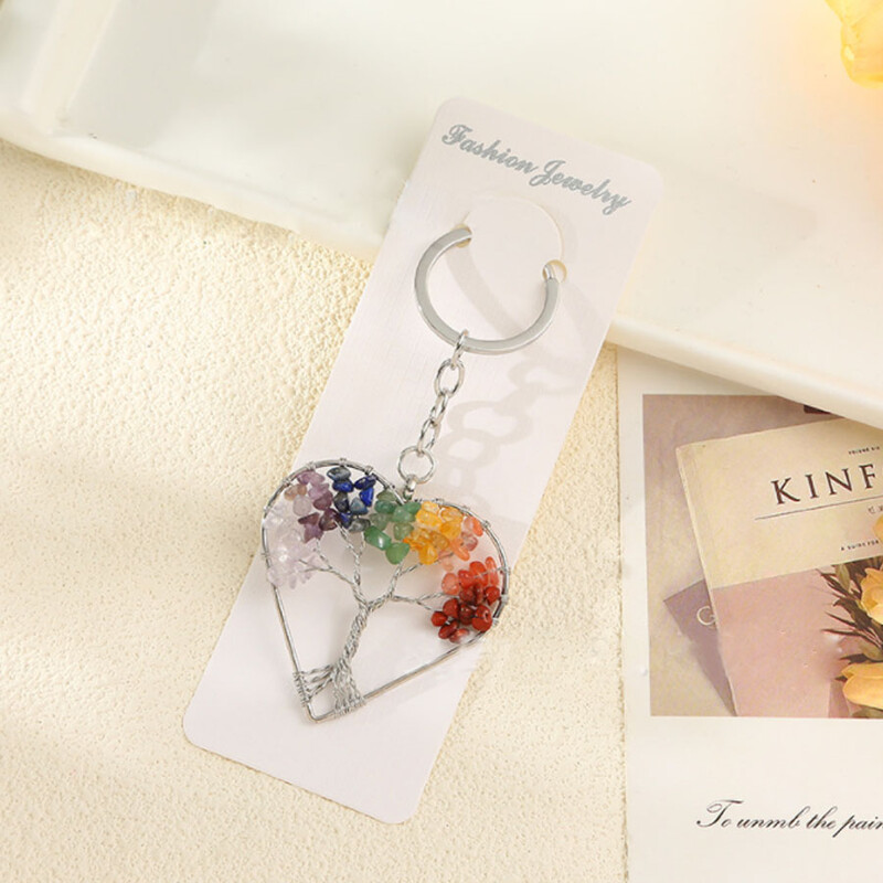 7 čakri Prirodni kamen šljunak Drvo života Privjesak za ključeve Ljekoviti kristalni privjesak za ključeve Poklon Torba za telefon u automobilu Drvo želja Privjesak Nakit