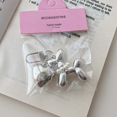 Breloc pentru câine cu balon din perle de dragoste coreeană cauciuc acrilic 3D rafinat breloc pentru telefon pandantiv mașină cu desene animate drăguț lanț chei pentru femei