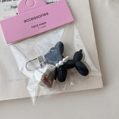 Breloc pentru câine cu balon din perle de dragoste coreeană cauciuc acrilic 3D rafinat breloc pentru telefon pandantiv mașină cu desene animate drăguț lanț chei pentru femei