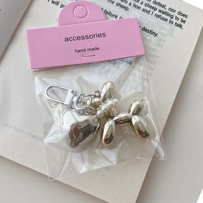 Breloc pentru câine cu balon din perle de dragoste coreeană cauciuc acrilic 3D rafinat breloc pentru telefon pandantiv mașină cu desene animate drăguț lanț chei pentru femei