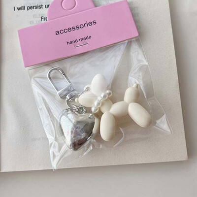 Breloc pentru câine cu balon din perle de dragoste coreeană cauciuc acrilic 3D rafinat breloc pentru telefon pandantiv mașină cu desene animate drăguț lanț chei pentru femei