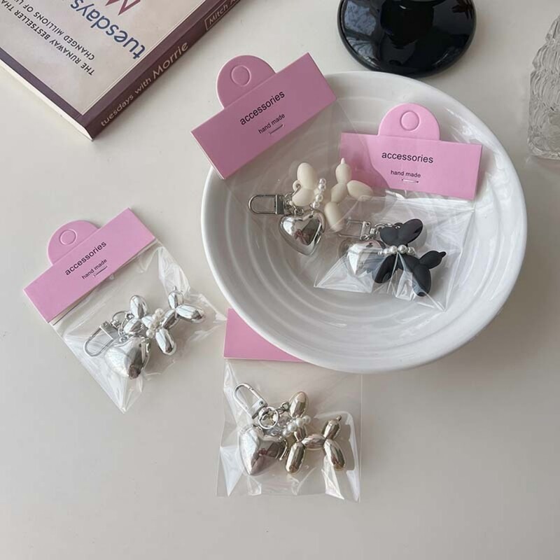 Breloc pentru câine cu balon din perle de dragoste coreeană cauciuc acrilic 3D rafinat breloc pentru telefon pandantiv mașină cu desene animate drăguț lanț chei pentru femei