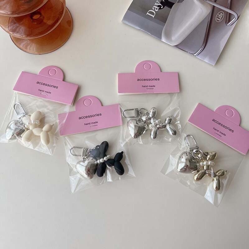 Breloc pentru câine cu balon din perle de dragoste coreeană cauciuc acrilic 3D rafinat breloc pentru telefon pandantiv mașină cu desene animate drăguț lanț chei pentru femei