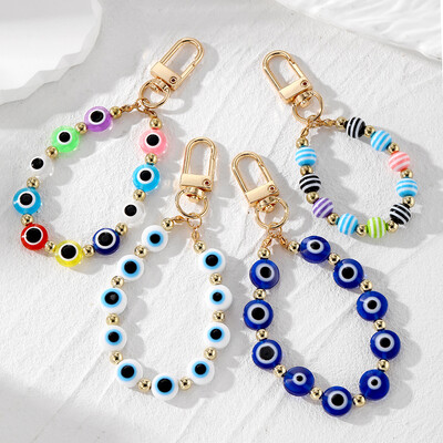 Krāsains, apaļš Evil Eyes Pērlīšu atslēgu piekariņš atslēgu piekariņš pāra mīļotājam Boho Turkish Lucky Blue Eye Bag Airpods Box Automašīnas telefona aukla