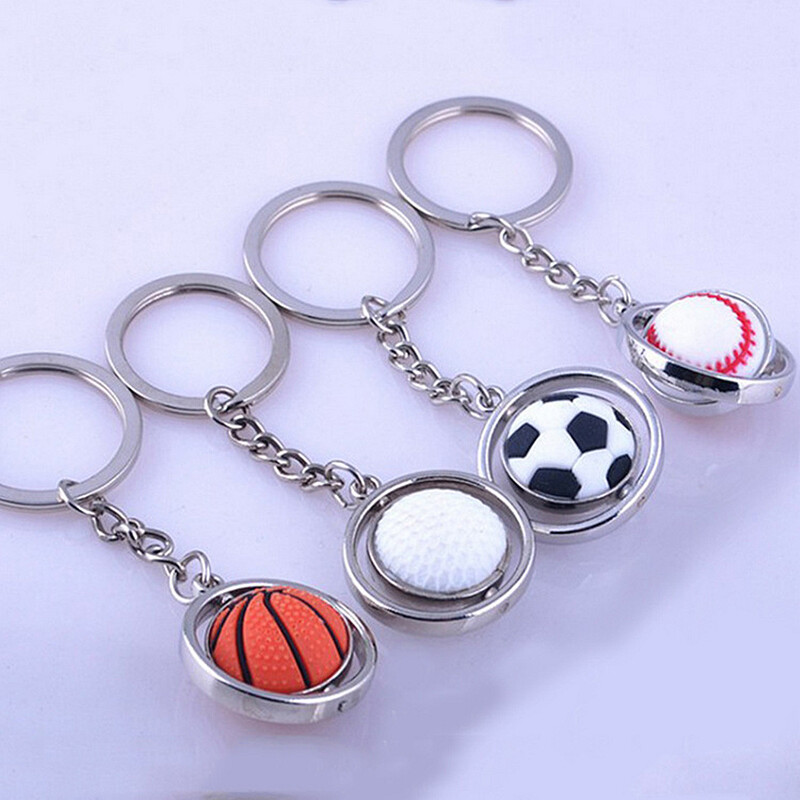 Breloc rotativ cu mini minge Baschet Fotbal Golf Rugby Baseball Sport Breloc pandantiv Geanta masina Ornament cu minge metalica Cadou pentru baieti