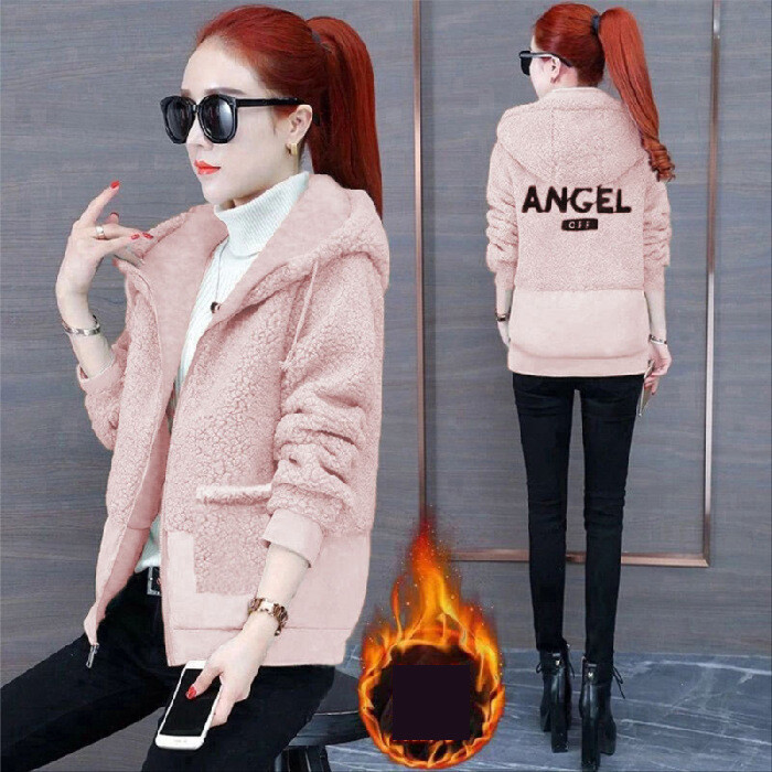 Jēra vilnas imitācija plus samts 2021 gada jauna rudens un ziemas brīva rāvējslēdzēja jaka Korejas stila biezināta jēra vilnas jaka sievietēm