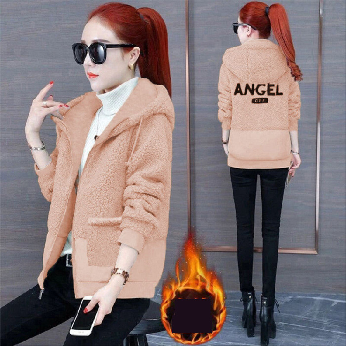 Jēra vilnas imitācija plus samts 2021 gada jauna rudens un ziemas brīva rāvējslēdzēja jaka Korejas stila biezināta jēra vilnas jaka sievietēm