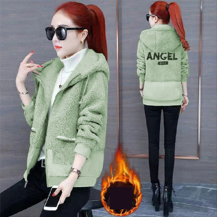 Jēra vilnas imitācija plus samts 2021 gada jauna rudens un ziemas brīva rāvējslēdzēja jaka Korejas stila biezināta jēra vilnas jaka sievietēm