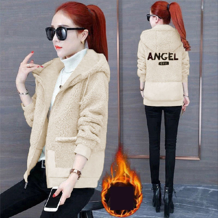 Jēra vilnas imitācija plus samts 2021 gada jauna rudens un ziemas brīva rāvējslēdzēja jaka Korejas stila biezināta jēra vilnas jaka sievietēm