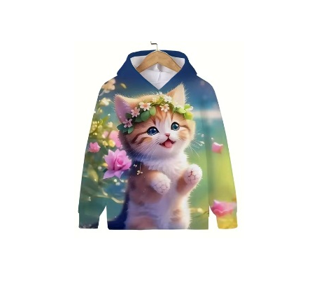 2024 m. Nauji rudens vaikiški megztiniai su kačių rašto efektu Vakarų madingi megztiniai su gobtuvu