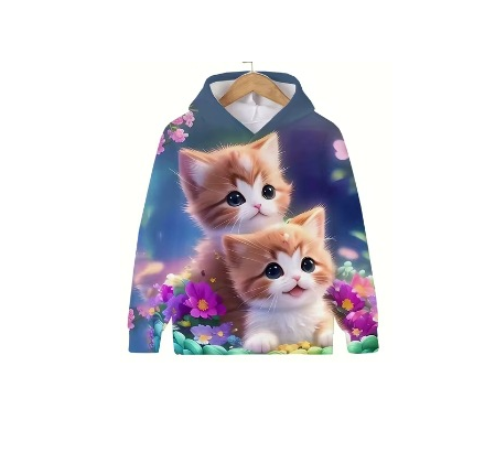 2024 m. Nauji rudens vaikiški megztiniai su kačių rašto efektu Vakarų madingi megztiniai su gobtuvu