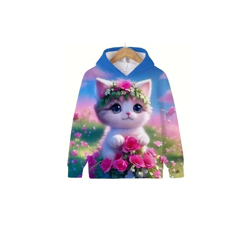 2024 m. Nauji rudens vaikiški megztiniai su kačių rašto efektu Vakarų madingi megztiniai su gobtuvu