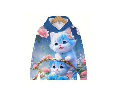 2024 m. Nauji rudens vaikiški megztiniai su kačių rašto efektu Vakarų madingi megztiniai su gobtuvu