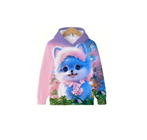 2024 m. Nauji rudens vaikiški megztiniai su kačių rašto efektu Vakarų madingi megztiniai su gobtuvu