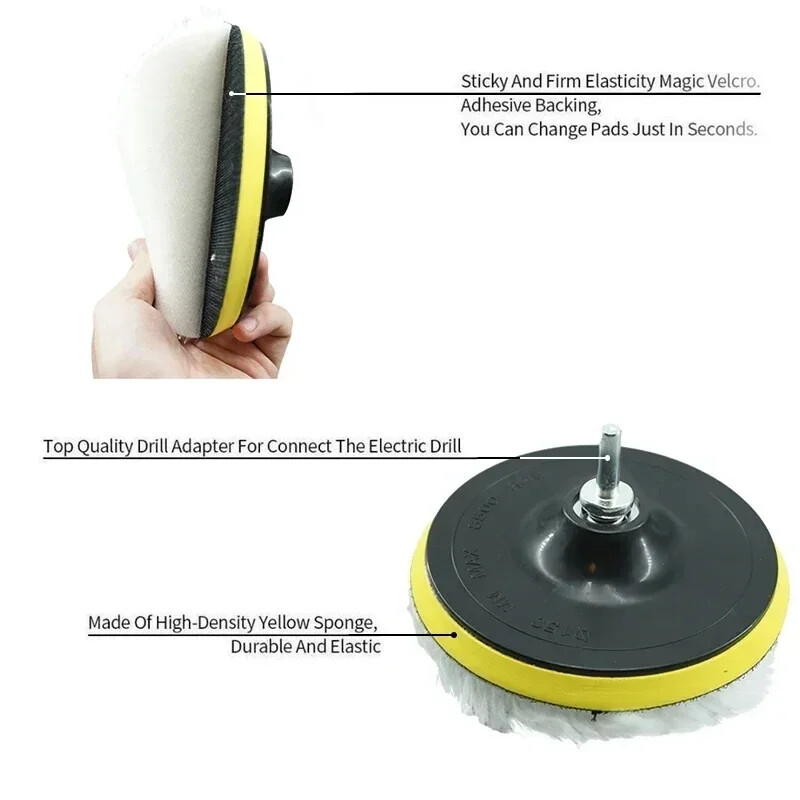 Komplet za poliranje od 3 inča Jastučić za poliranje Spužvasti disk za voštanje automobila Vuneni kotač za automobilsku karoseriju Beauty Polir Naprava za pranje automobila Univerzalni