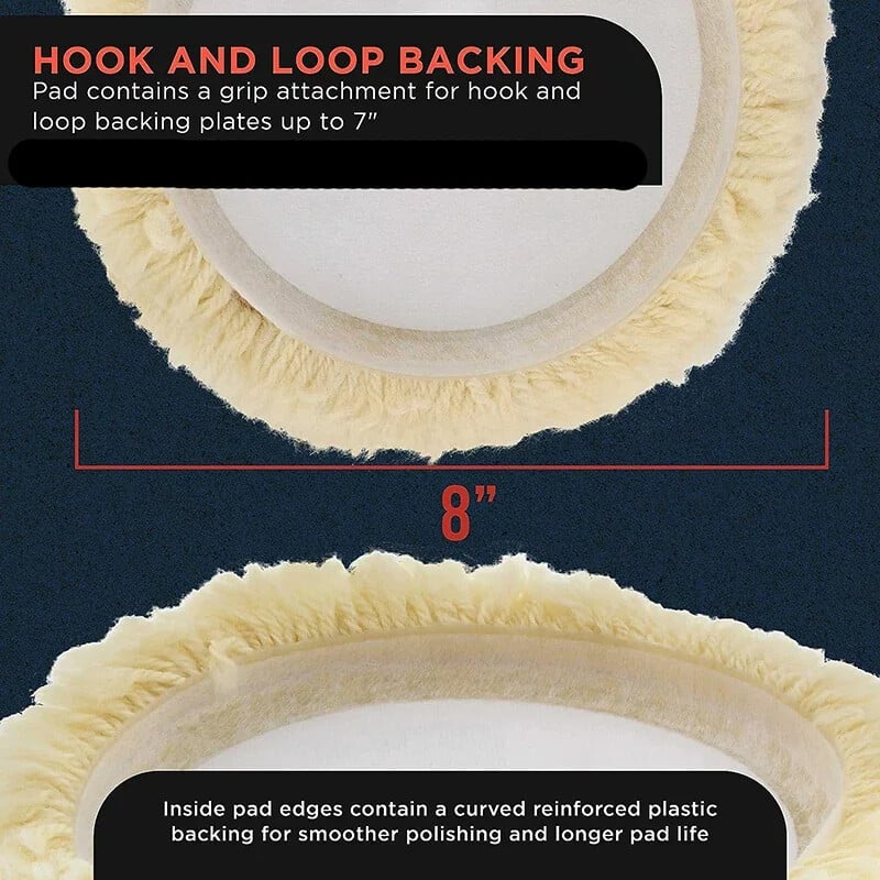 Tampoane de lustruit din lână de 6/7/8 inci Tampă de lustruit din lână 100% naturală pentru lustruire cu tăiere compusă cu prindere cu cârlig și buclă