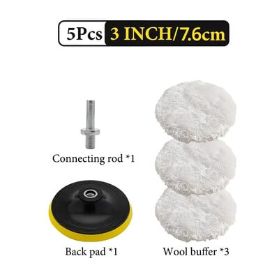 5 buc. Kit de lustruit 3/4/5 inch Tampoane de lustruit pentru mașină Disc burete pentru depilare cu ceară Roată de lână Tampoane de lustruit pentru îngrijirea vopselei auto Gadget auto