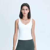 Topuri de antrenament cu decolteu în V Slim Fit Cotton Feel Yoga Sport Tank Vestă pentru alergare Cămașă de antrenament fără mâneci, cu tampoane detașabile, cu logo