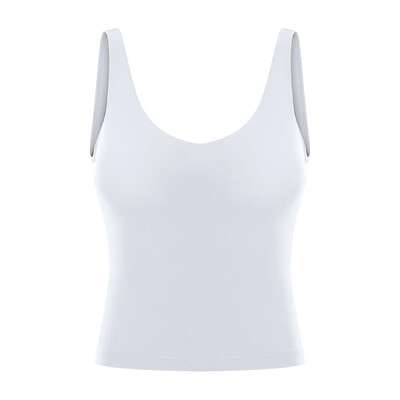 Topuri de antrenament cu decolteu în V Slim Fit Cotton Feel Yoga Sport Tank Vestă pentru alergare Cămașă de antrenament fără mâneci, cu tampoane detașabile, cu logo