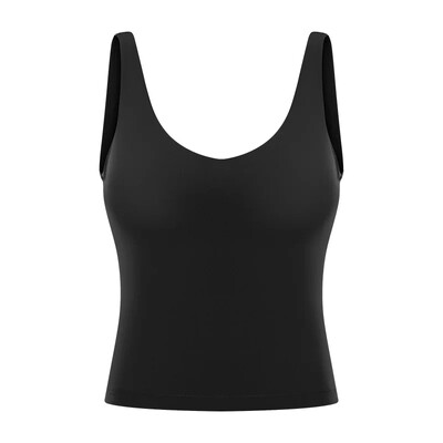 Topuri de antrenament cu decolteu în V Slim Fit Cotton Feel Yoga Sport Tank Vestă pentru alergare Cămașă de antrenament fără mâneci, cu tampoane detașabile, cu logo