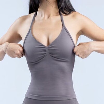 Top de gimnastică cu bretele cu paragate Impact, cu logo, haine de sport fără spate