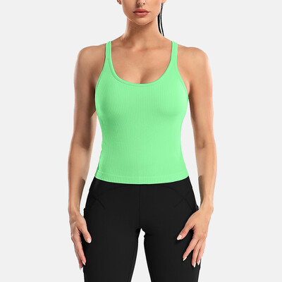 Attraco Tricouri sport pentru femei, cu decolteu în U, cu spate curse, slim, cu căptușire, cu elasticitate ridicată, pentru alergare, yoga, ciclism