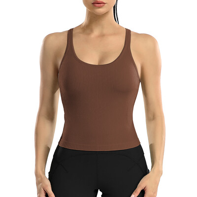 Attraco Tricouri sport pentru femei, cu decolteu în U, cu spate curse, slim, cu căptușire, cu elasticitate ridicată, pentru alergare, yoga, ciclism