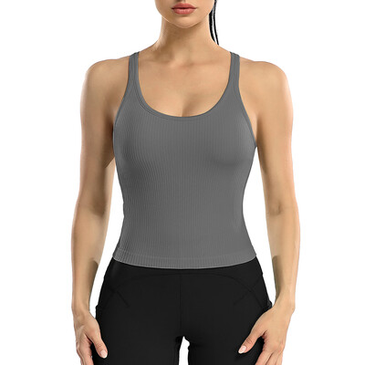 Attraco Tricouri sport pentru femei, cu decolteu în U, cu spate curse, slim, cu căptușire, cu elasticitate ridicată, pentru alergare, yoga, ciclism