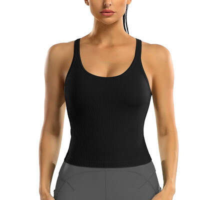 Attraco Tricouri sport pentru femei, cu decolteu în U, cu spate curse, slim, cu căptușire, cu elasticitate ridicată, pentru alergare, yoga, ciclism