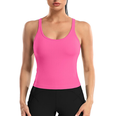 Attraco Tricouri sport pentru femei, cu decolteu în U, cu spate curse, slim, cu căptușire, cu elasticitate ridicată, pentru alergare, yoga, ciclism