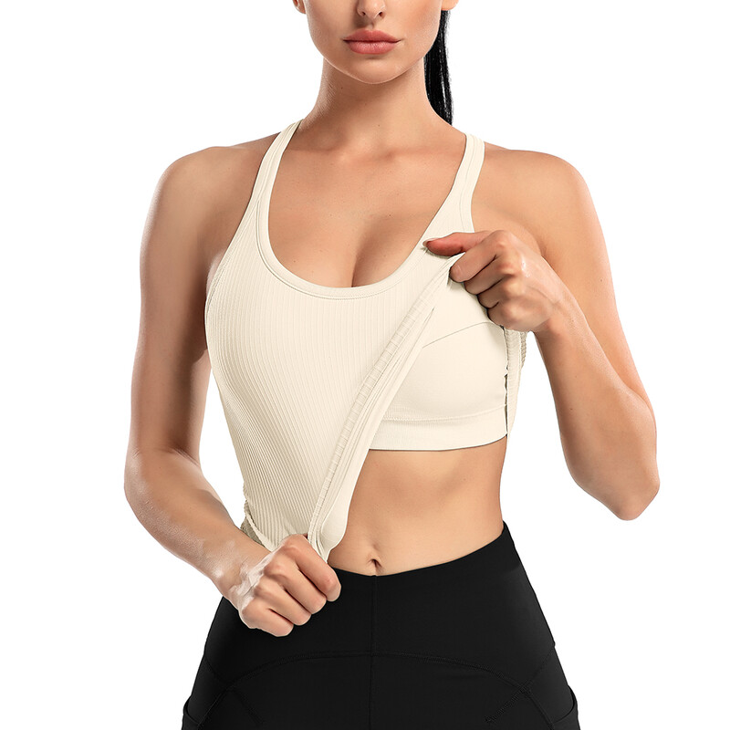 Attraco Tricouri sport pentru femei, cu decolteu în U, cu spate curse, slim, cu căptușire, cu elasticitate ridicată, pentru alergare, yoga, ciclism