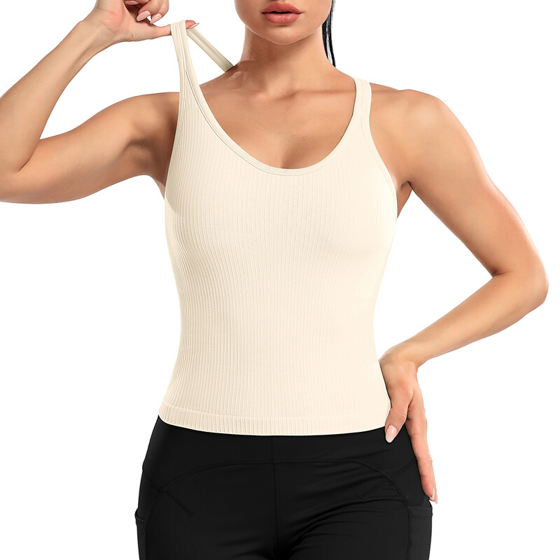 Attraco Tricouri sport pentru femei, cu decolteu în U, cu spate curse, slim, cu căptușire, cu elasticitate ridicată, pentru alergare, yoga, ciclism