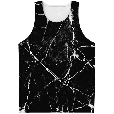 Tricou cu imprimare digitală, cu model de marmură, negru, alb, pentru bărbați, ocazional, supradimensionat, fără mâneci, vestă pentru bărbați, cu uscare rapidă, Ropa Hombre