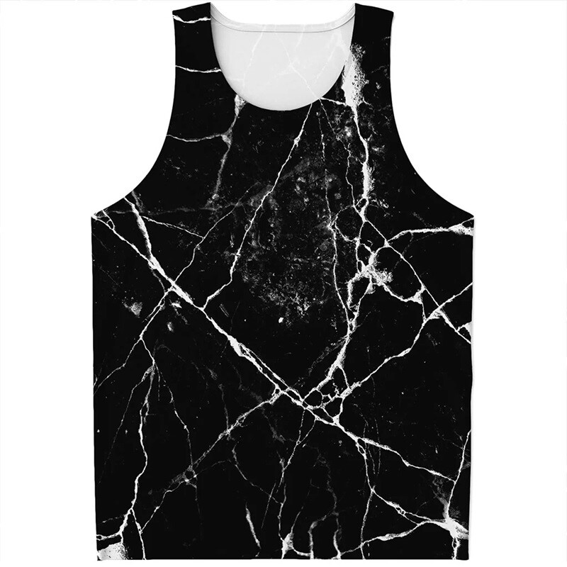 Tricou cu imprimare digitală, cu model de marmură, negru, alb, pentru bărbați, ocazional, supradimensionat, fără mâneci, vestă pentru bărbați, cu uscare rapidă, Ropa Hombre
