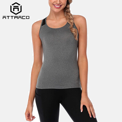 Attraco Camisole pentru femei fără mâneci Yoga Sport Tank Top Antrenament Mesh Cross Respirant Haine Alergare Atletică