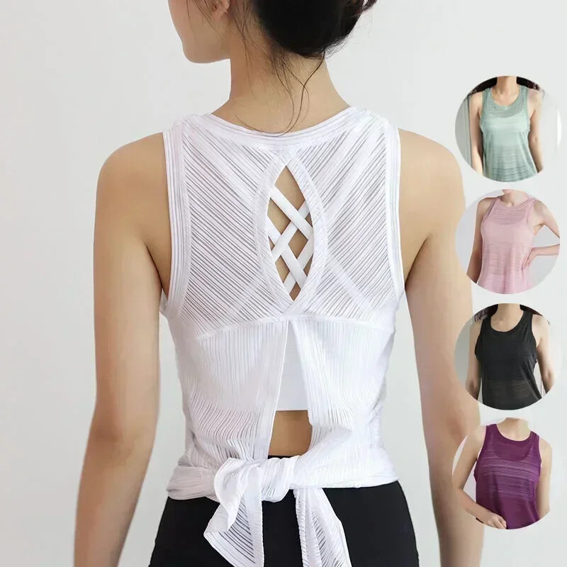 Tricou sport, fără mâneci, fără spate, pentru femei, maiou pentru gimnastică, îmbrăcăminte sportivă largi, maiou pentru antrenament, respirabil, fitness, yoga, dans