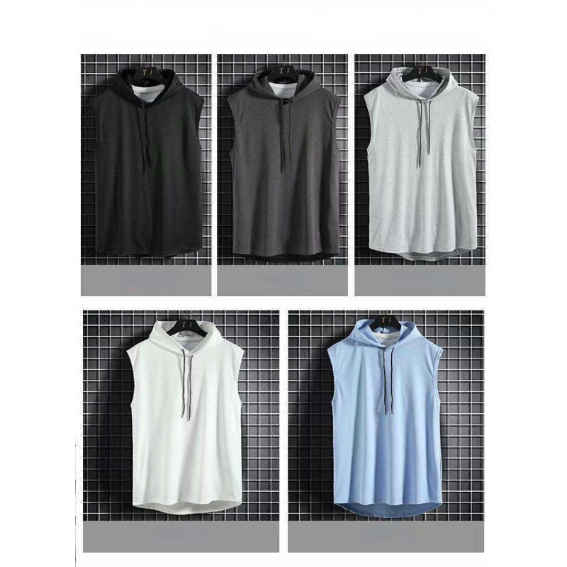 Bėgimo liemenė be rankovių Vyriški marškiniai su skrybėle Vienspalviai Šauni marškiniai be rankovių su gobtuvu sportiniai marškinėliai lauko treniruoklių salė, dviračių sporto apranga