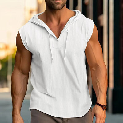 2024 Cămașă pulover cu glugă cu șnur cu nasturi în față la modă pentru bărbați