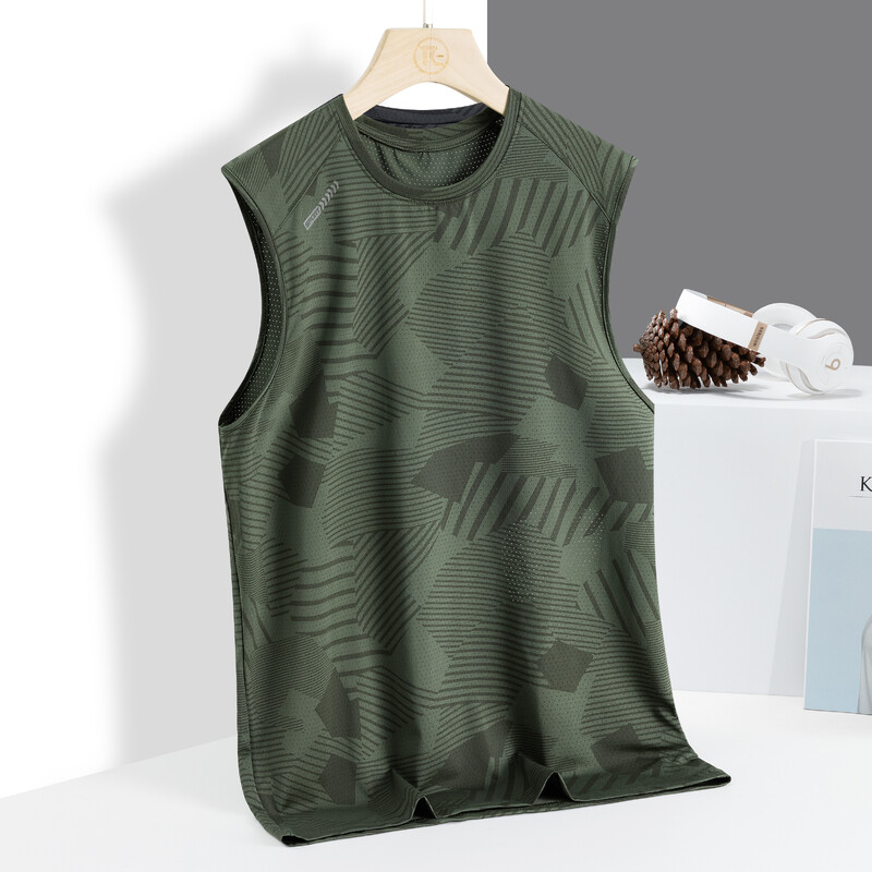 Vestă de gheață pentru bărbați, camisole fără mâneci, tricou cu mânecă scurtă, țesătură cu tehnologie, uscare rapidă, senzație de gheață, top sport subțire