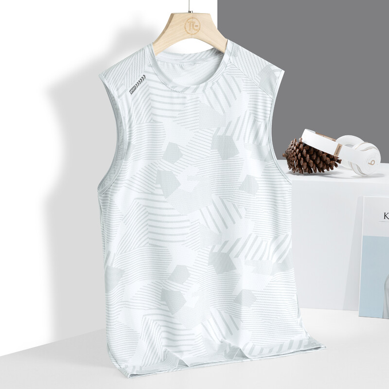 Vestă de gheață pentru bărbați, camisole fără mâneci, tricou cu mânecă scurtă, țesătură cu tehnologie, uscare rapidă, senzație de gheață, top sport subțire