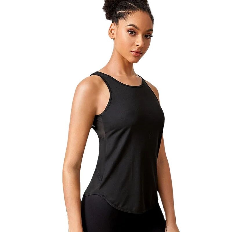 Fitnesa Tkrekls Sieviešu bezpiedurkņu poliestera ātri žūstošs dobs muguras pārsējs sporta zāle, skriešanas treniņš, joga, sporta ikdienas krekli