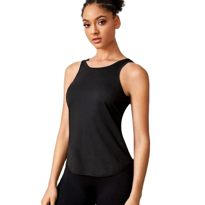 Fitnesa Tkrekls Sieviešu bezpiedurkņu poliestera ātri žūstošs dobs muguras pārsējs sporta zāle, skriešanas treniņš, joga, sporta ikdienas krekli