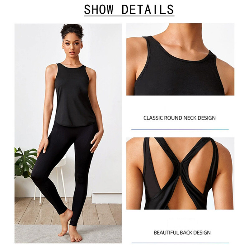 Fitnesa Tkrekls Sieviešu bezpiedurkņu poliestera ātri žūstošs dobs muguras pārsējs sporta zāle, skriešanas treniņš, joga, sporta ikdienas krekli