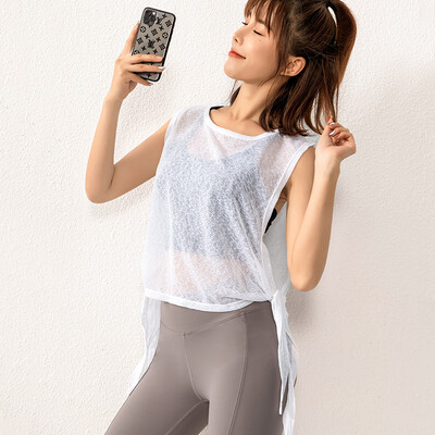 Cămăși pentru yoga pentru femei, lejer, subțire, transparentă, vestă sport, cu uscare rapidă, tricou fără mâneci, sală, fitness, alergare, maiuri, bluză cu șnur