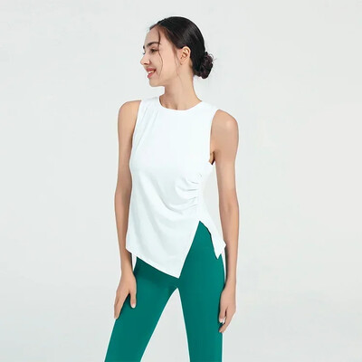 Vestă sport pentru femei, cu fantă, elastică, pentru yoga, Pilates, decupată, pentru antrenament de fitness, RespirabilTank Top Îmbrăcăminte sportivă pentru femei