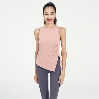 Vestă sport pentru femei, cu fantă, elastică, pentru yoga, Pilates, decupată, pentru antrenament de fitness, RespirabilTank Top Îmbrăcăminte sportivă pentru femei