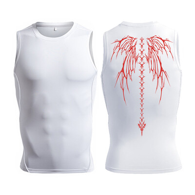 Tricouri cu compresie cu imprimeu pe spate pentru bărbați, vară, atletism, cu uscare rapidă, vestă fără mâneci, tricou, antrenament pentru sală, alergare, strat de bază.
