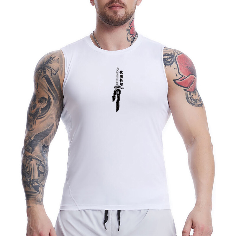 Grafisks bezpiedurkņu kompresijas krekls vīriešiem Vasaras Athletic Ātri Dry Elastīgi Topi Sporta zāle Treniņiem Skriešanas vestu pamatnes