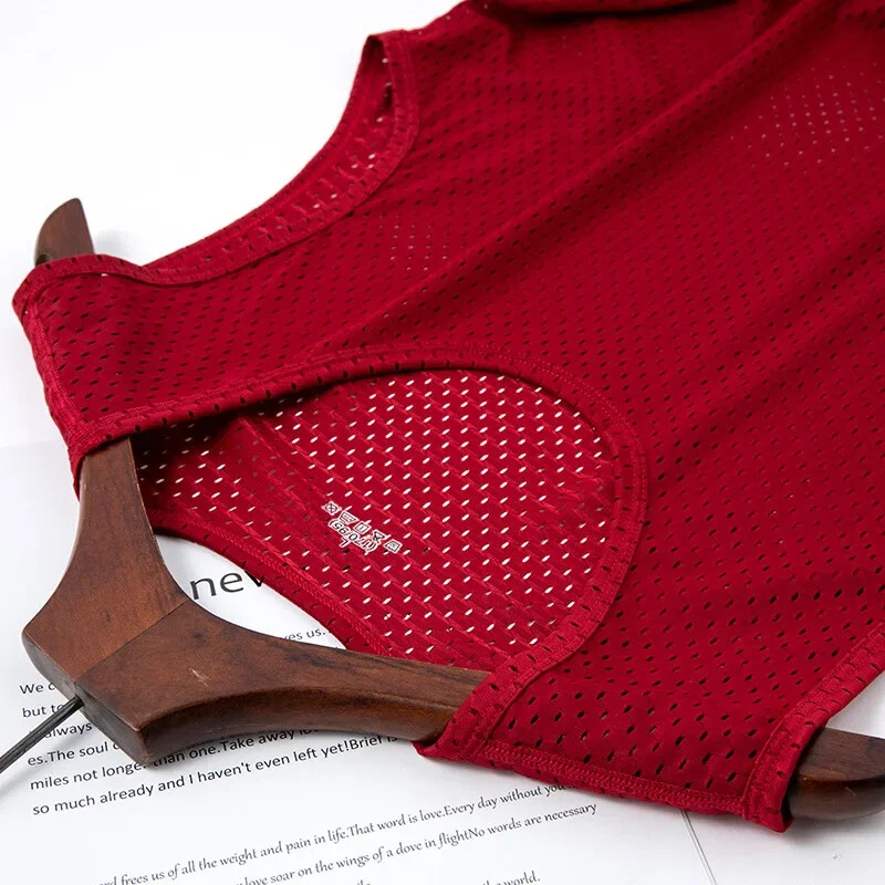 Мъжка ледена копринена жилетка мрежеста долна тениска лятна тънка горна част за фитнес спортна долна тениска без ръкави мъжка жилетка с дъно за фитнес за бягане нова