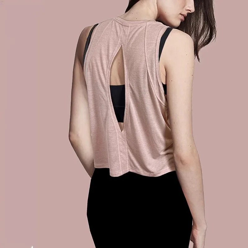 Vară, vrac, uscare rapidă, maiou pentru yoga, femei, spate, spate deschis, respirabil, gât rotund, fără mâneci, sport, fitness, alergare vestă
